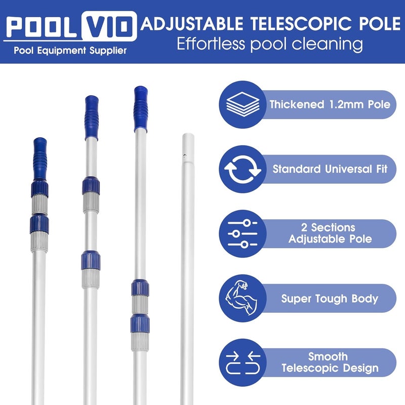 Poolvio 12 FT Telescopic Swimming Pool Pole - Adjustable 2 Piece Aluminum Pool Pole for Pool Cleaning Skimmer Nets Vacuum Heads & Brushes, Strong Grip & Lock - Image 3